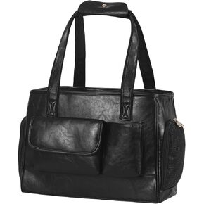 Dog Carrier Purse, Fashion Leather Pet Carrier Bag, Airline Approved Soft Sided Cat Travel Tote Bag with Pockets White