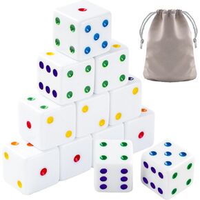 12 PCS Jumbo كبير الزهر 6 من جانب 25 مم نرد DICE D6 أكريليك Jumbo Cube White مع Multicolor PIP للعبة Dices ، ودية كبار (12 ، وايت متعدد الألوان)