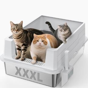 XXXL Stainless Steel Litter Box | Extra Large Enclosed Cat Litter Boxs with Lid for Big Cats & Multi-cat | High Sided, Anti-Urine Leakage | Non-Stick