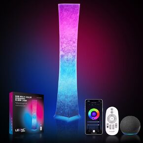 مصباح أرضي ليونك مع مصباح عن بعد ، Tuya Smart 9W × 2 شملت ، مصباح أرضي ذكي حديث 65 "مع Alexa ، مزامنة الموسيقى و 16 مليون لون DIY ، RGB متغير مصباح دافئ لغرفة نوم غرفة المعيشة