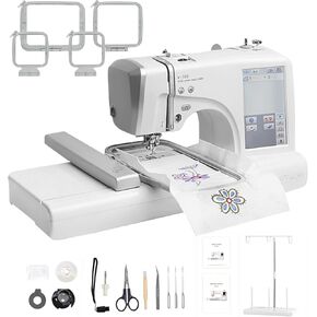Embroidery Machine, 4" x 9.25" Hoop Area, Computerized Embroidery Machine with 7" Touchscreen Display, with Hoops,USB,Stabilizer,Bobbins,ect