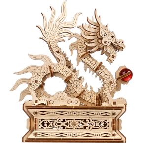 UGEARS Wood Dragon Puzzle 3D - Model Building Kits for Adults - Chinese 3D Dragon Wooden Puzzle Hobbies for Men - Wooden Models for Adults to Build