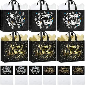 STYPOP 2 Pack 13" Large Birthday Gift Bags with Tissue Paper & Cards, Reusable Non-Woven Happy Birthday Bags with Handles, Perfect Gifts for Men, Boy, Kids, 12.8" x 10.2" x 6.3"