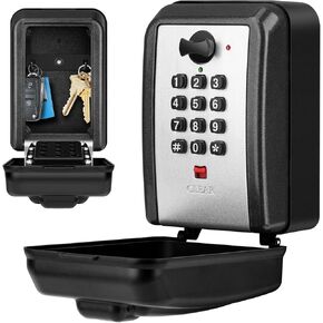 BKNOOU Sturdy Waterproof Key Lock Box for Outside, Large Capacity Wall Mount Lock Box for Keys with Code, 12-Digit Combination Resettable Security Lockbox for Outdoor House Spare Keys, Home, Garage