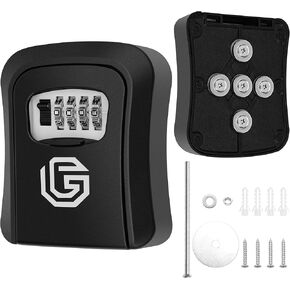 Magnetic Key Holder with Lock, Aluminum Alloy Magnet Car Key Lock Box Hidden Under Car, Secure 4-digit Combination with Resettable Code for Indoor, Outdoor Store Car Key (Black)