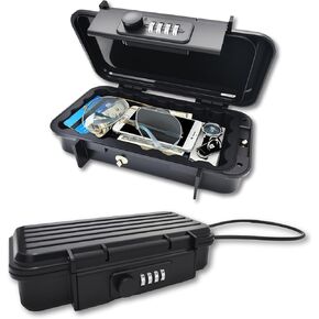 Portable Security Lock Box with Combination Lock, Waterproof Mini Safe Box with Cable, Travel Storage Case for Hotel, Car, Office
