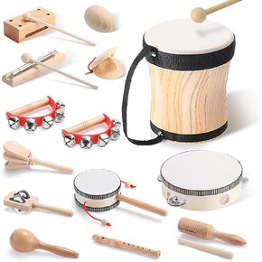 Chumia Toddler Musical Instruments Set 13 Pcs Wooden Percussion Instruments wuth Drum Preschool Educational Baby Early Learning Music Toys Set for Little Boys and Girls Kids Children Gifts