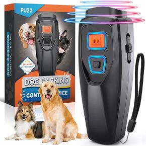 Effective Dog Barking Deterrent – Ultrasonic Trainer with 3 Modes, LED Light, and 50ft Range, Stops Barking and Improves Behavior, Indoor & Outdoor Use