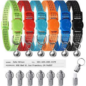 Upgraded Version 6 Pack Reflective Cat Collars with Bell,Breakaway Safety Kitten Collar,Adjustable 7''-12'',for Girl Boy Cats,Pet Supplies,Stuff,Accessories