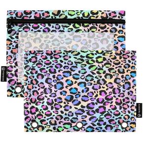 ALAZA Dinosaur Surf Pencil Pouch for 3 Ring Binder Pencil Bags Pockets Pencil Case with Clear Window Zipper Cosmetic Bags for Office College Supplies 2PCS