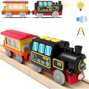 TOPLIVING Motorized for Wooden Track, Remote Control Train with Magnetic Connection, Battery Operated Locomotive Trains for Toddlers, Compatible with Thomas, Brio, Chuggington (Motorized Train)