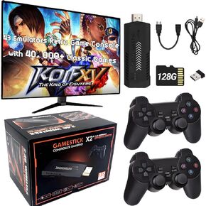Retro Gaming Console with 40,000+ Games & Wireless Controllers – Plug & Play TV Game Stick, 4K HDMI, Portable Handheld Emulator with AAA Battery Kit