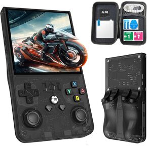 R36MAX Upgraded Retro Gaming Console,4.0 inch IPS Screen,Linux System with Professional RK3326 Gaming Chip, Retro Handheld Game Console Built-in 18000+ Games,4000mAh Large Battery (Transparent Black)
