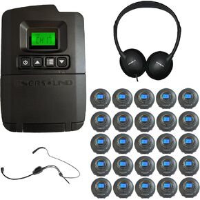 Enersound 20-Person Portable Interpretation Tour Guide System - US-Based 3-Year Warranty & Phone Support - Includes Premium Over the Head Headphones - Ideal for Church School (For 20 People)