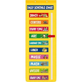 51 Inch Daily Visual Schedule Pocket Chart Classroom Schedule Calendar Pocket Chart with 36 Colorful Visual Cards Move Arrow Teacher Management Tools Supplies for School Daycare Home Preschool Decor