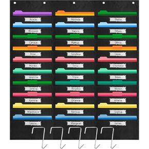 File Storage Pocket Chart with Nametag 10 Pockets,Hanging Wall File Organizer for Classroom and Office, Organize Your Assignments, Files, Scrapbooks, Paper