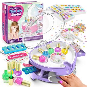 Kids Nail Polish Set for Girls, Nail Art Kit for Kids Ages 7-12, All-in-One Nail Salon with Nail Dryer & Press On False Nails,DIY Decorative,Non-Toxic Polish,Stickers, Little Girl Gift Toys