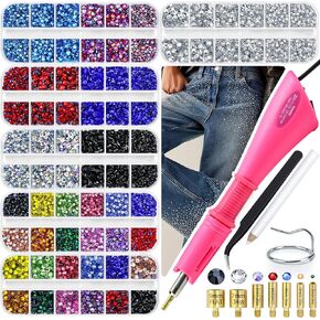 Briskbloom Hotfix Rhinestones Appludator Kit مع 11000pcs Hot Fix Crystals 3mm 4mm 5mm ، kit bedazzler with Rhinestons 10SS 16SS 20ss for blinging cloth fabric ، 3 gems sizs ، multi colors