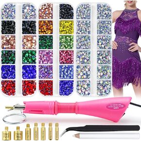Briskbloom Hotfix Rhinestones Applicator Setter, Hot Fix Rhinestone Bedazzler Kit with 5600PCS Rhinestones, Bedazzle Gun Wand for Clothing Fabric Crafts, 10SS 16SS 20SS 3 Gems Sizes, Multi-Colors