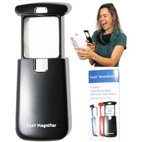 EasY-Magnifier Small Magnifying Glass with Bright LED Light 3X; Pocket Magnifier Glass 3X Birthday Retirement Gifts for Professionals