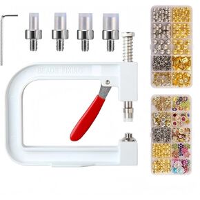 DIY Pearl Fixing Tool Kit with 490 Decorative Beads (SG-25) – Handheld Bead Press Machine for Clothes, Headbands, Hats, Shoes, and Accessories Crafting (R)