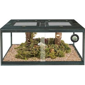 32" Hamster Habitat Enclosure, Lockable Sliding Door Gerbil Cage, Dwarf Hamster Cage with Metal Mesh Roof, Chewproof Syrian Hamster Cage for Mice, Small Animal, (Black Gray, 32" L x 16" W x 16" H)