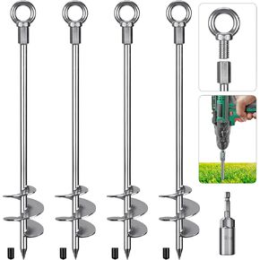 24'' Fully Welded Ground Anchors Screw in, 3'' Wider Spiral Earth Anchor for Swing Set, 4pcs Mobile Home Anchors, Wind Resistant Trampoline Wind Anchors, Ground Anchors for Sheds