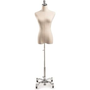 Female Display Dress Form Mannequin in Natural Canvas on Metal Rolling Base by TSC-Medium-Bronze