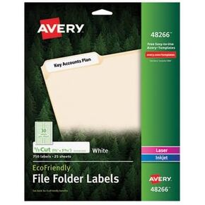 Avery EcoFriendly 48266 Multipurpose File Folder Label - 0.67amp;quot; Width x 3.44amp;quot; Length - 30/Sheet - Permanent - 25 / Pack - White