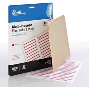 Quill Brand 731540 Laser/Inkjet File Folder Labels, 2/3-Inch x 3-7/16-Inch, Red, 30 Labels/Sheet