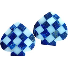 Lapis Lazuli and Mother of Pearl Spade Cabochon, Checkered Pattern, 20 x 20 mm, Jewelry Making Stone