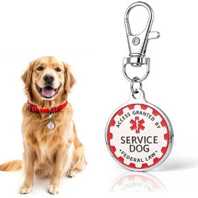 Service Dog Tag Double Sided with Federal Protection Red Medical Alert Symbol, Emotional Support ESA Medical Alert Collar Accessory Durable Stainless Steel Service Animal Tag Easily Attach to Collar