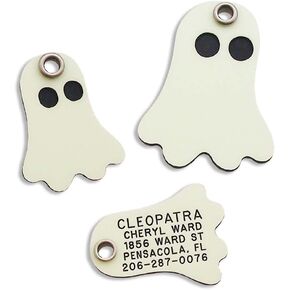 LuckyPet Pet ID Tag - Ghost - Glows in The Dark - Custom Engraved Dog & cat Tags. Size: Small