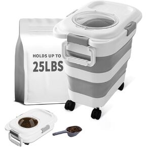 25 Lbs Dog Food Storage Container, Collapsible Dog Food Container with Scoop for Pet/Dog/Cat/Bird Food,Keep Dry Food Fresh,Easy to Move (White) in Saudi Arabia