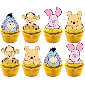 48Pcs Classic Winnie Cupcake Toppers - Baby Shower and Birthday Party Cake Decorations, Party Supplies