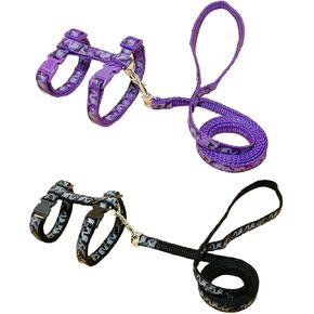 2 Pack Cat Harness and Leash Set with Collar, Escape Proof & Adjustable Kitten Harness for Small to Medium Cats, Walking & Travel Set (Black + Purple)