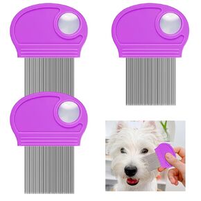 Flea Comb for Dogs Cats Kittens - 3 PCS Cat Flea Comb Brush for Small Dogs Stainless Steel Flea Comb with Magnifier for Pet Grooming Eye Tear Stain (Blue)