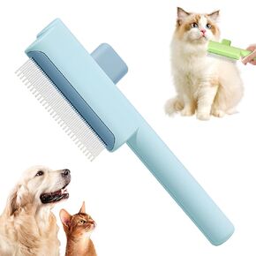 Pet Hair Removal Comb Flea Comb, 2025 Upgraded One-Click Self-Cleaning Pet Hair Removal Combs, Pats Brush with Release Button, for Massaging and Cleaning Shedding Pets Hairs (Green)