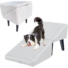 Split Ottoman Dog Ramp, 2-in-1 Folding Dog Ramp, for Small Medium Injured and Older Dogs and Cats, Non Slip Cat Dogs Stairs for Bed and Sofa (Beige, Normal)