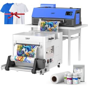 DSV A3 Plus XP600 DTF Printer, Doubled Printing Speed Compared to L1800,Built-in White Circulation and Automatic Cleaning,2 Years Ink Supply (One XP600 Printhead, C13-Printer+Powder Shaker(Blue))