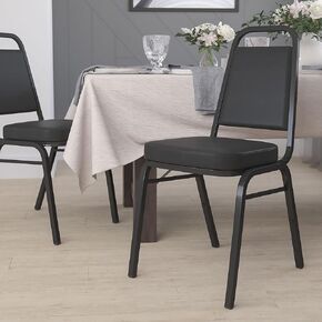 Trapezoid Back Banquet Chair, Black Vinyl/Black Frame 2.5" Seat