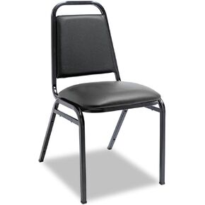 Alera ALE Padded Steel Stack Chair w/Square Back, Black Vinyl, Black Frame (Case of 4)