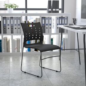EMMA + OLIVER 881 lb. Capacity Blue Sled Base Stack Chair with Air-Vent Back