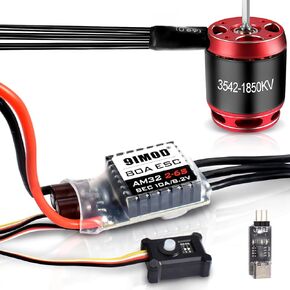 Outrunner Brushless Motor ESC Combo: 3542 1850KV Sensorless Brushless Motor w/USB Linker Speed Control Programming, AM32 80A 2S-6S Brushless ESC for 1/8 1/10 Scale RC Crawler Car Trucks