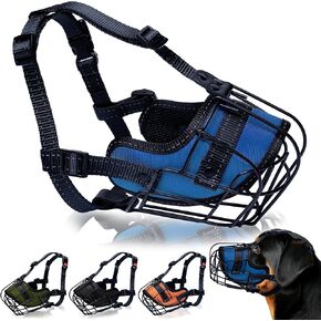 OOPSDOGGY Metal Dog Muzzle for Large Dog, Adjustable Brethable Wire Basket for Rottweiler to Prevent Biting Chewing (Black, Rottweiler)