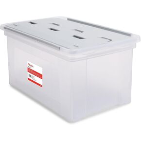 STAPLES Hanging File Folder Box, Storage Bin Organizer, Wing Lid, Letter Size Documents, Gray/Clear