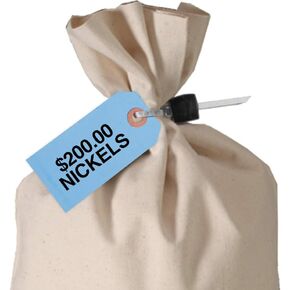 BankSupplies Printed Coin Bag Tags, Blue, $200 Nickels, 1.88" x 3.75", Box of 1000 - Tags for Labeling, Coin Label Tags for Business Organization, Money Denomination Tags, Coin Bag Label