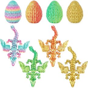 4PCS 3D Printed Dragon Eggs with Baby Dragon Inside Easter Basket Stuffers Christmas Tree Ornaments,Kids Toys & Gifts for Birthday,Home Decor (Candy Set)