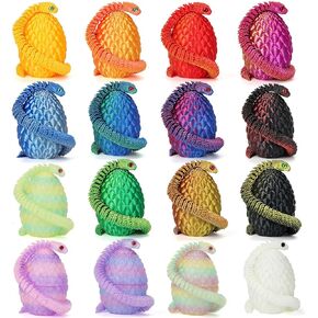 16PCS 3D Printed Snake Eggs with Snake Inside,Movable Snake Realistic Slithering Design, 3D Printed Snake Toys Set 3D Printed Snake, 3D Animals Collectibles for Adults and Kids - 11.8in