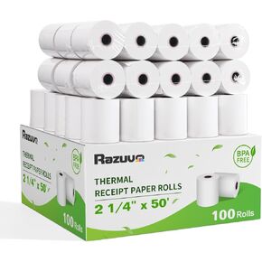 (100 Rolls) 2 1/4 X 50 Thermal Paper Rolls- Receipt Paper, White, Compatible With Most Machines, Credit Card Paper Rolls, Bpa Free-